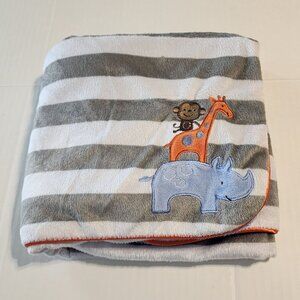 Just One You  Carter's baby blanket gray white stripes monkey giraffe rhino blue